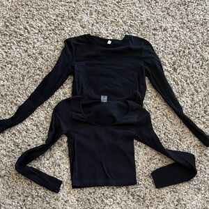 Set of 2 Black Long Sleeve Crop Tops